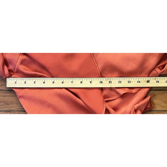 NWT Do+Be Metallic Peach V-Neck Satin Wrap Top Blouse Small - Picture 3 of 6